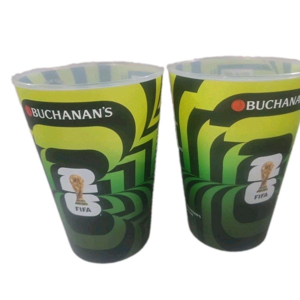 Lot of 2 Buchanan's FIFA World Cup 2026 Green Plastic Souvenir Cup Soccer